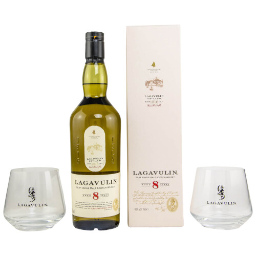 Lagavulin 8 Jahre Geschenkset mit 2 Gläser - Islay Single Malt Scotch Whisky - Torfig/Rauchig