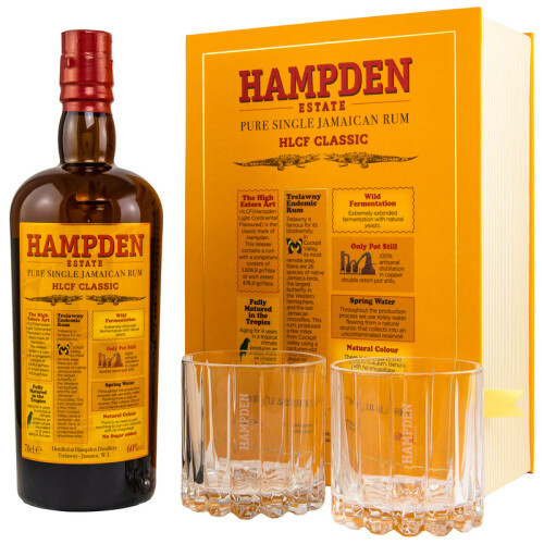 Hampden HLCF Classic Geschenkset Jamaican Rum in Buch + 2 Gläser 60% 0.70l