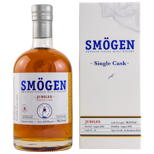 Smögen Jubilee 12 Jahre 2012/2022 Single Cask Ex Bordeaux Barrique Whisky 58,5% 0,50l