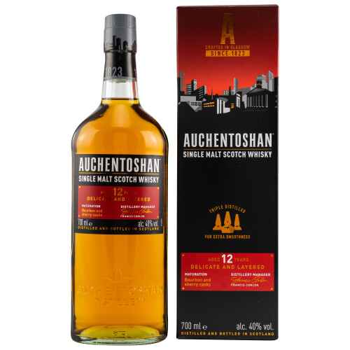 Auchentoshan 12 Jahre | Schottischer Whisky | Lowland Single Malt Triple Distilled mit Geschenkbox - 40% 0,70l